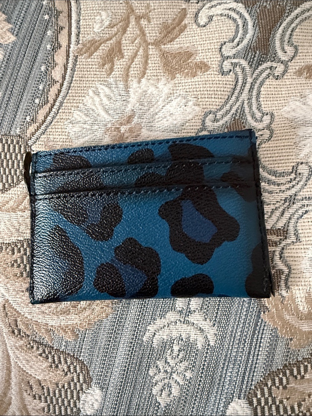 Coach Blue Black Leopard Print Zip Card Case Wallet AS IS - Picture 2 of 4